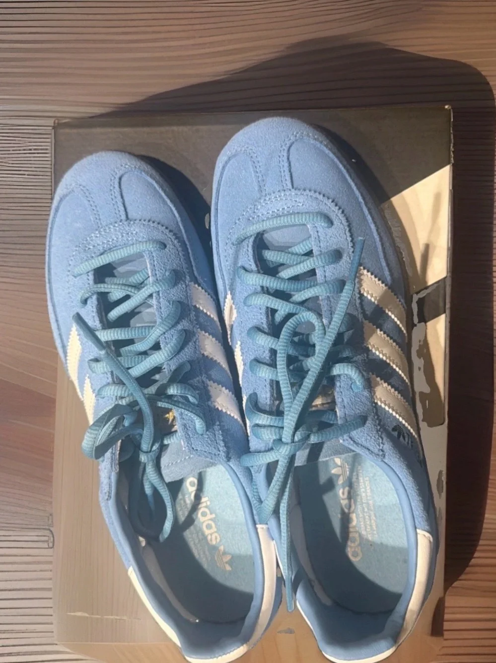 adidas Women's Light Blue Suede Sneakers with White Stripes